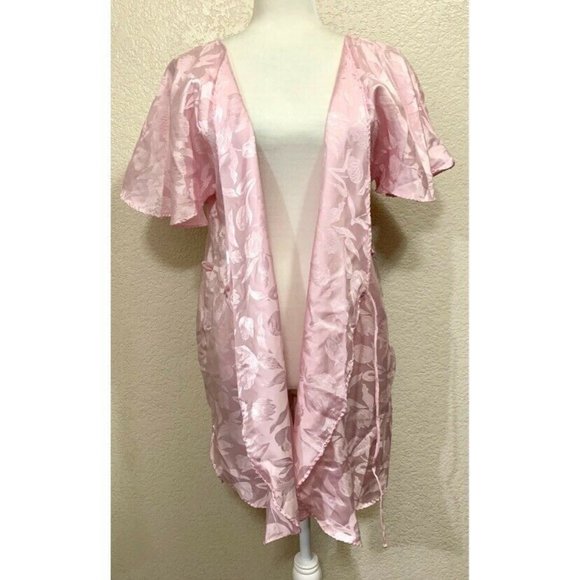 Rise Stevens Vintage 60s/70s Pink Floral Flutter Sleeve Robe - Picture 1 of 6